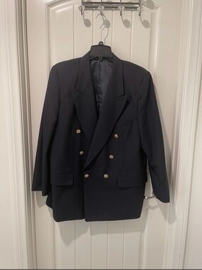 “Vintage Bert Pulitzer Navy Double Breasted Blazer Gold Crest Buttons Men’s USA”